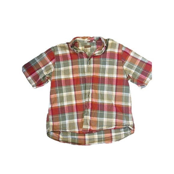 Other - Men’s 2XLT Tall Plaid Button Down Shirt Short Sleeve Olive Red Casual 2XL Tall